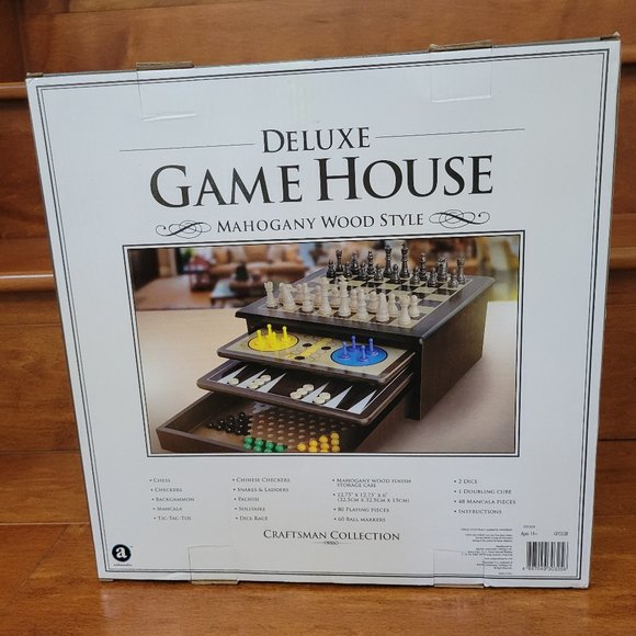 Deluxe Game House Mahogany Wood Style Craftsman Collection 10 Game Boards NEW - Picture 3 of 11
